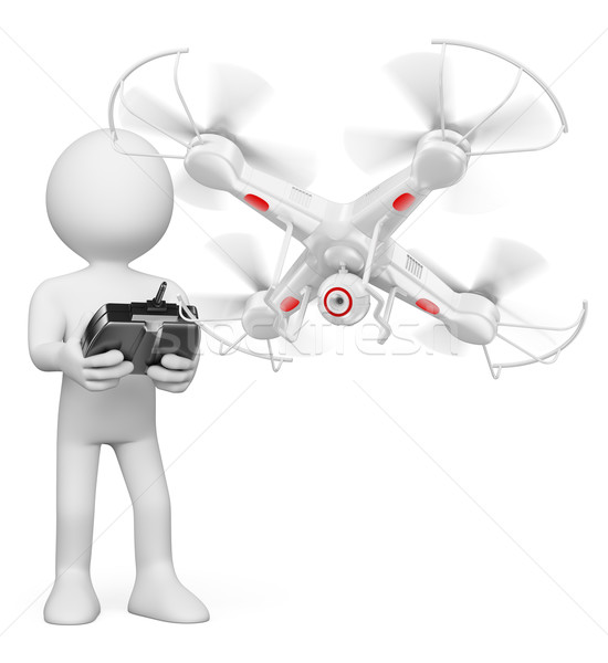 3D white people. Man flying a drone with camera Stock photo © texelart