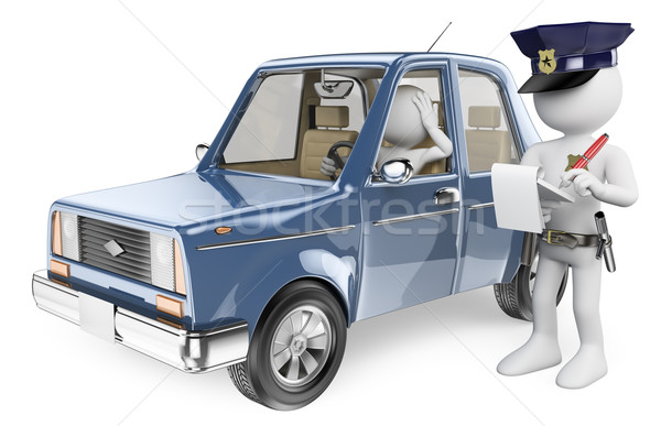 3D white people. Police imposing a fine on a driver Stock photo © texelart