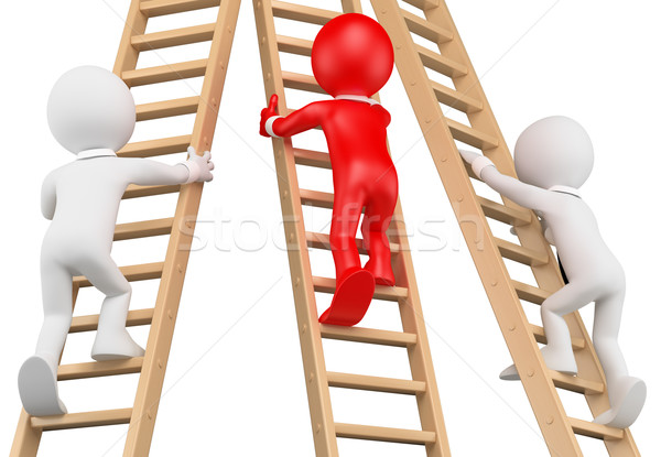 3D white people. Businessmen climbing a wooden ladder Stock photo © texelart