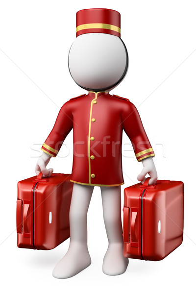 3D white people. Bellhop with two suitcases Stock photo © texelart