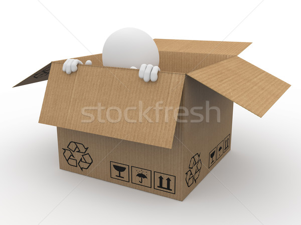 Człowiek ukrywanie karton bać świadczonych wysoki Zdjęcia stock © texelart