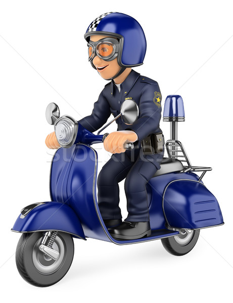 3D Policeman riding a scooter motorcycle Stock photo © texelart