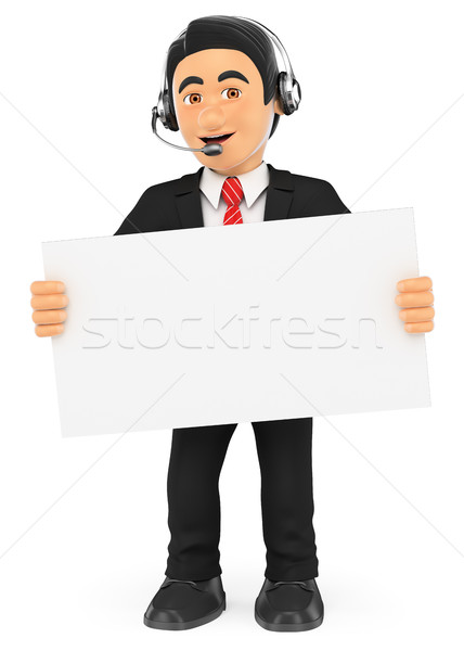 3D Call center worker standing with a blank poster Stock photo © texelart