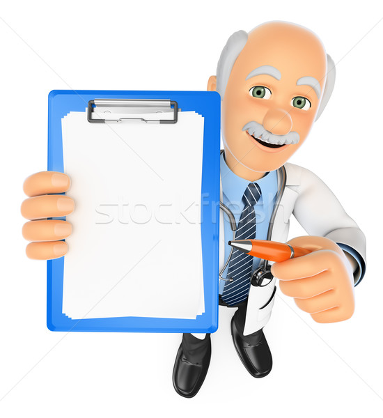 3D Doctor with blank clipboard and a pen Stock photo © texelart