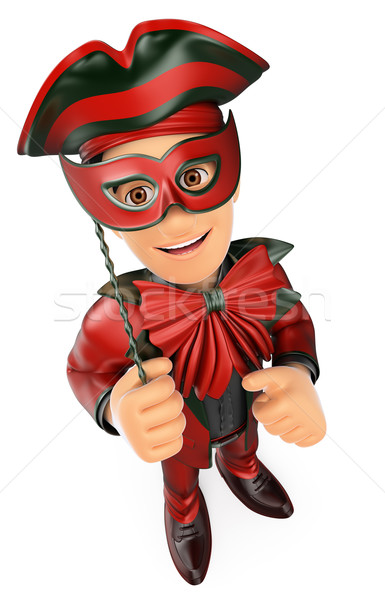 3D Man with a carnival costume mask and thumb up Stock photo © texelart