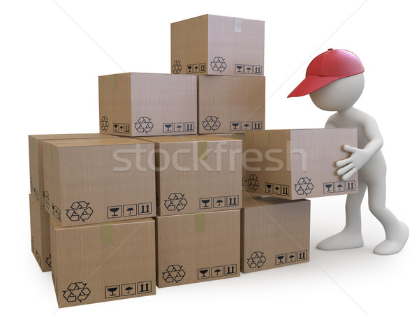 Stock boy stacking cardboard boxes Stock photo © texelart