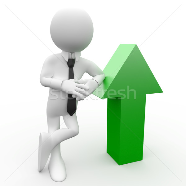 3D Human supported by a green arrow pointing up, with shirt and tie Stock photo © texelart