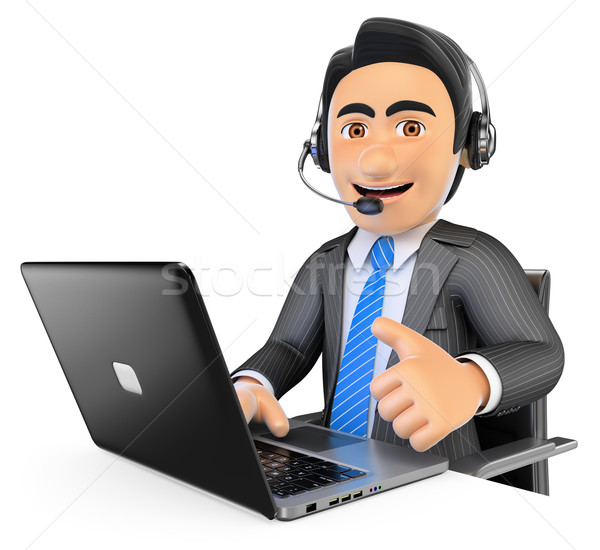 Stock photo: 3D Call center employee working with thumb up