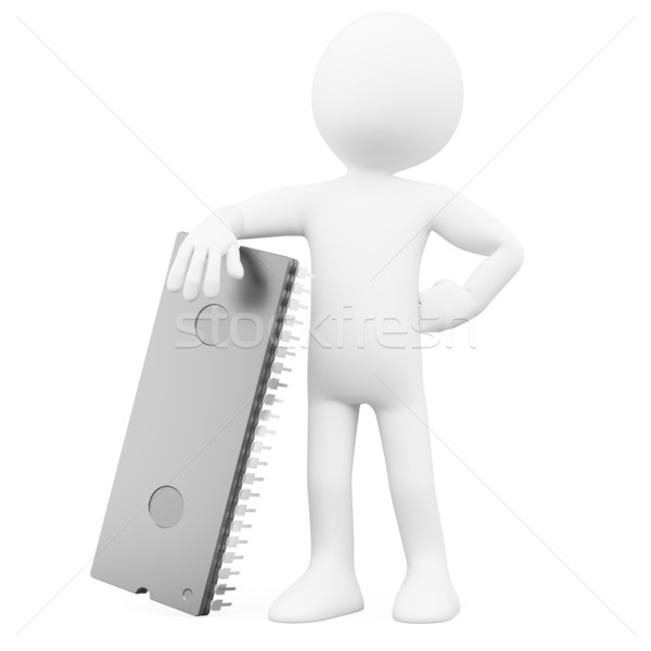 Foto stock: O · homem · 3d · posando · enorme · microchip · prestados · alto