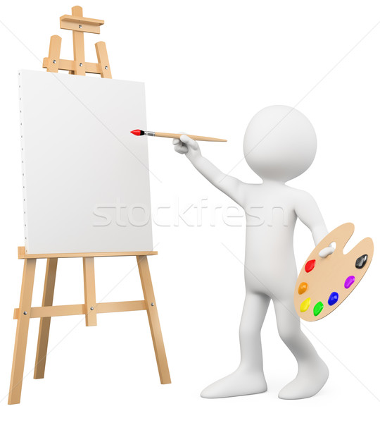 Stock photo: 3D artist painting on a canvas on an easel