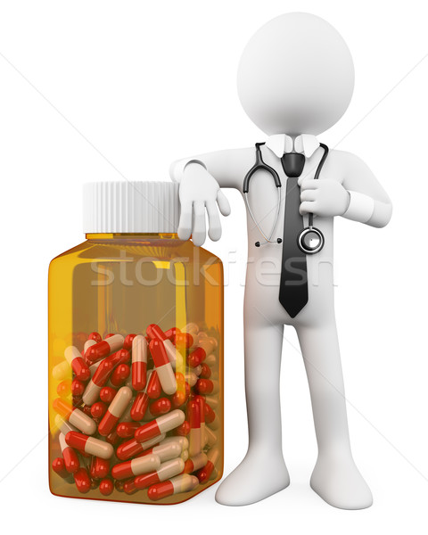 Foto stock: 3D · médico · enorme · botella · pastillas · prestados