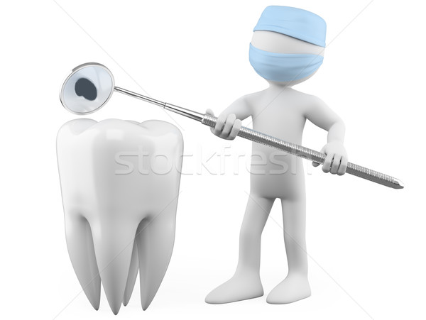 Dentist showing a cavity with a mouth mirror Stock photo © texelart