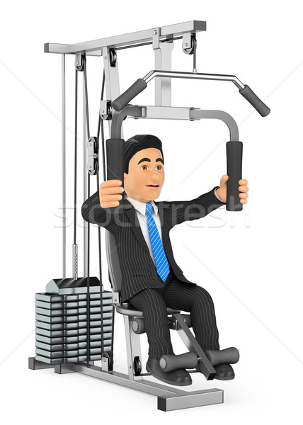 3D Businessman exercising in a weight machine Stock photo © texelart