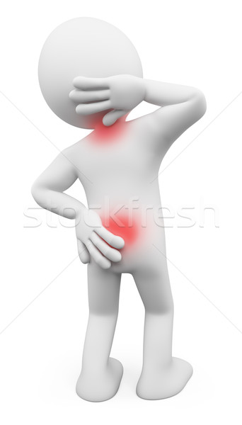 3D oameni albi om dureri de spate gât izolat Imagine de stoc © texelart