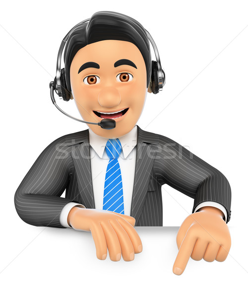 3D Call center employee pointing down. Blank space Stock photo © texelart