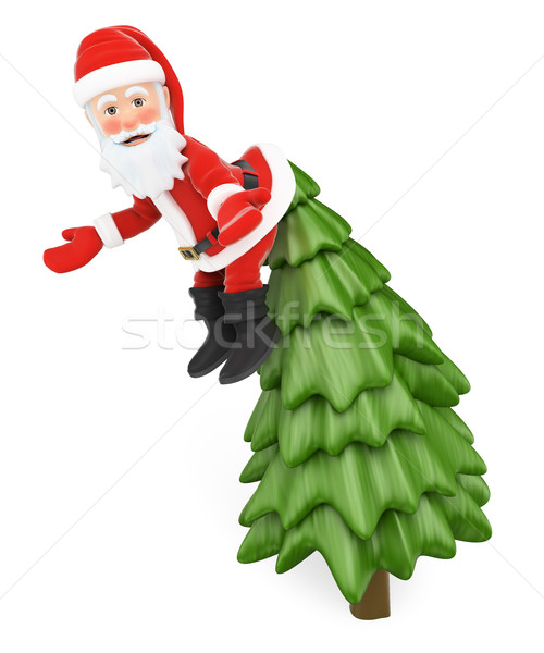 3D Santa Claus hanging from the top of a fir incredulously Stock photo © texelart