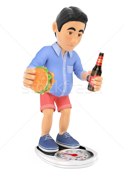 Foto stock: O · homem · 3d · calção · excesso · de · peso · verão · 3D · jovens