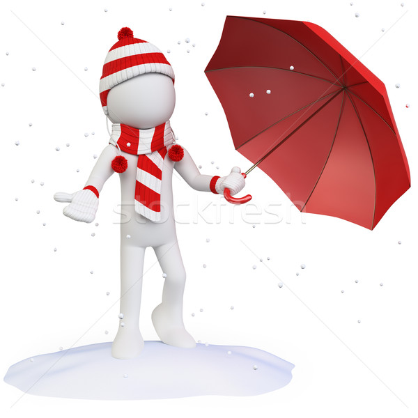 Seasons. Winter. Man in the snow with an umbrella hat scarf and gloves Stock photo © texelart