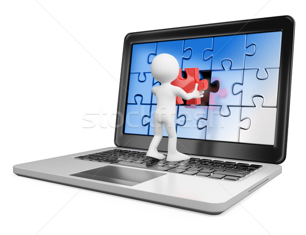 3D white people. Putting on a laptop a red piece missing Stock photo © texelart