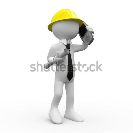 Stock photo: Architect talking on the phone, with plans in hand
