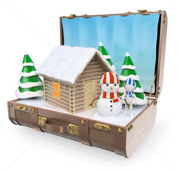 3D white people. Travel Destinations. Snow winter holidays Stock photo © texelart
