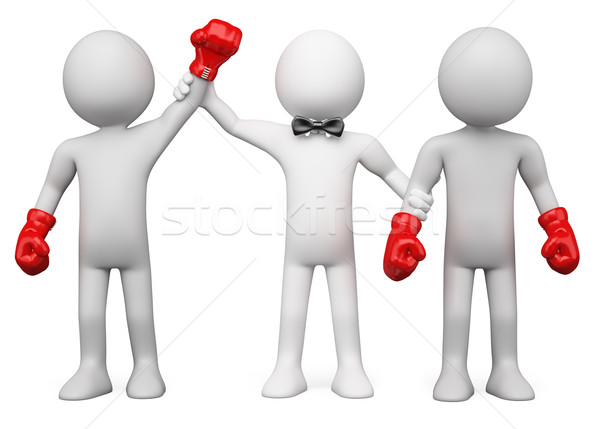 [[stock_photo]]: 3D · boxe · arbitre · gagnant · deux