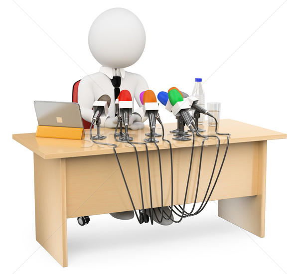 3D weiße Menschen Pressekonferenz Mann isoliert weiß Stock foto © texelart