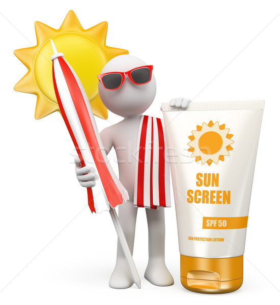 3D pessoas brancas verão protetor solar sol praia Foto stock © texelart