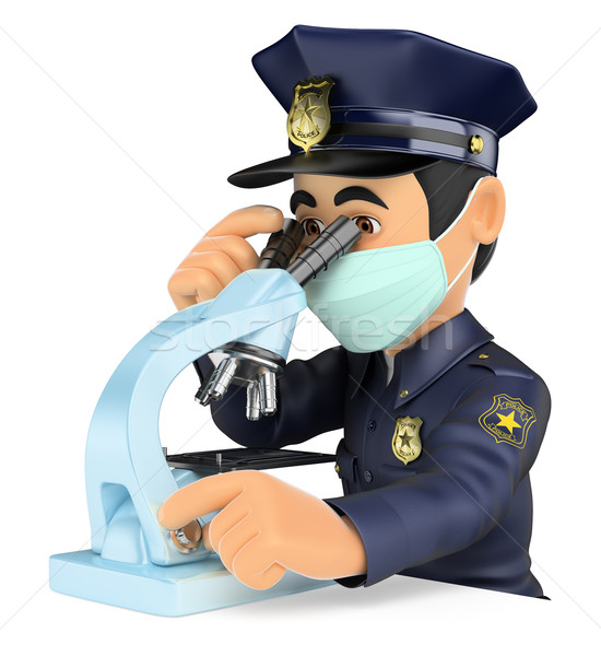 3D Scientific police analyzing forensic evidence with a microsco Stock photo © texelart