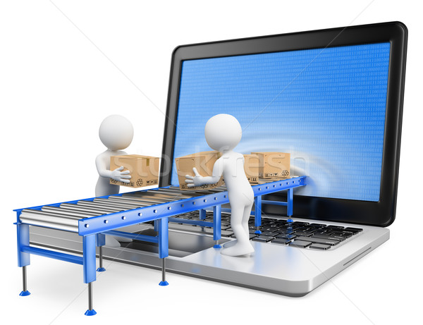 3D white people. Delivering packages through a laptop screen Stock photo © texelart