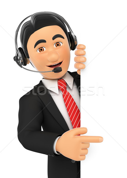 3D Call center employee pointing aside. Blank space Stock photo © texelart