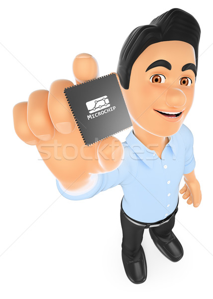 3D Information technology technician showing a microprocessor Stock photo © texelart