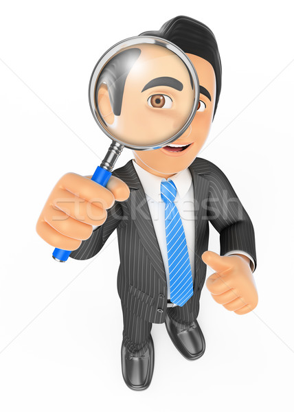3D Geschäftsmann schauen Lupe Geschäftsleute isoliert Stock foto © texelart