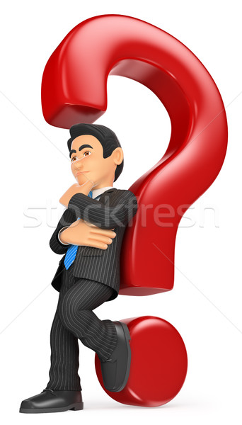 3D Businessman leaning on a question mark. Doubt concept Stock photo © texelart