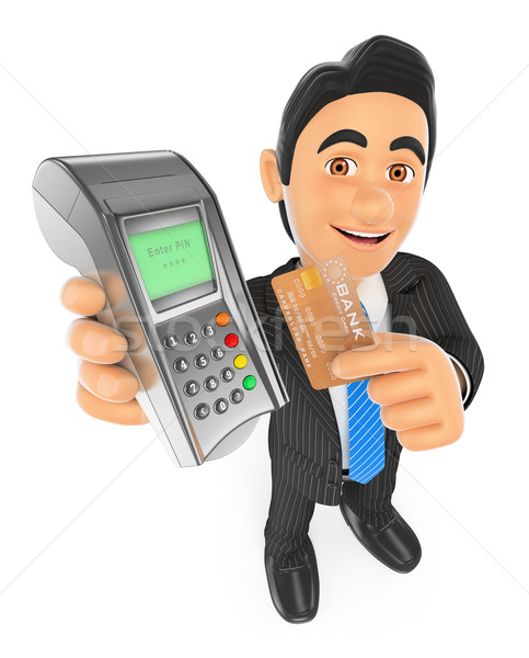 3D Businessman paying with a credit card in a bank terminal Stock photo © texelart
