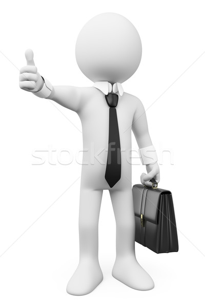 3D witte mensen zakenman duim omhoog witte Stockfoto © texelart