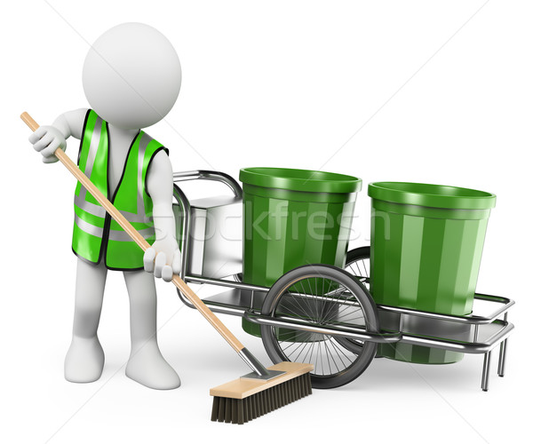 3D white people. Sweeper working with his broom Stock photo © texelart