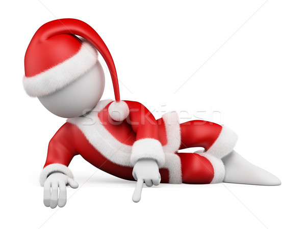 Foto stock: 3D · pessoas · brancas · papai · noel · indicação · para · baixo