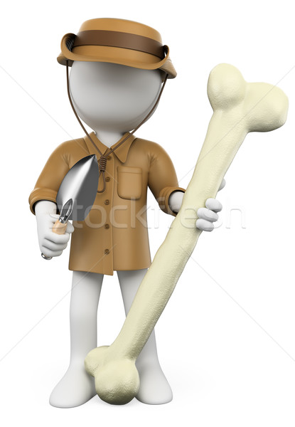 3D white people. Archaeologist with dinosaur bone Stock photo © texelart
