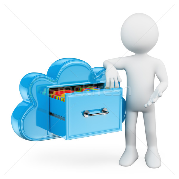 3D witte mensen wolk opslag diensten mappen Stockfoto © texelart