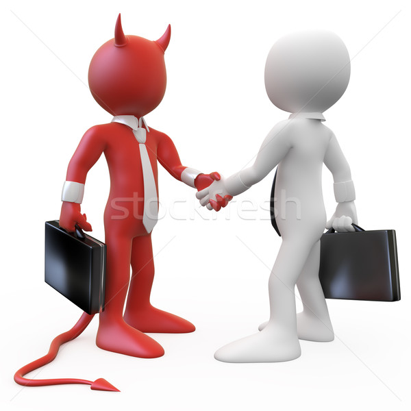 Stock photo: Devil closing a deal with a businessman
