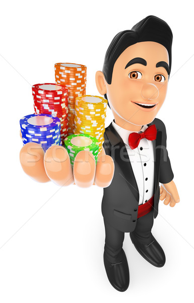 3D Tuxedo man with casino chips. Bet concept Stock photo © texelart
