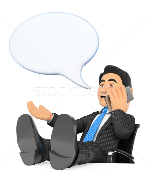 3D Businessman talking on mobile phone with feet up and talking  Stock photo © texelart