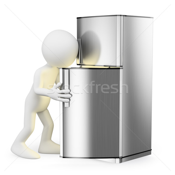 Stock photo: 3D white people. Looking in the fridge