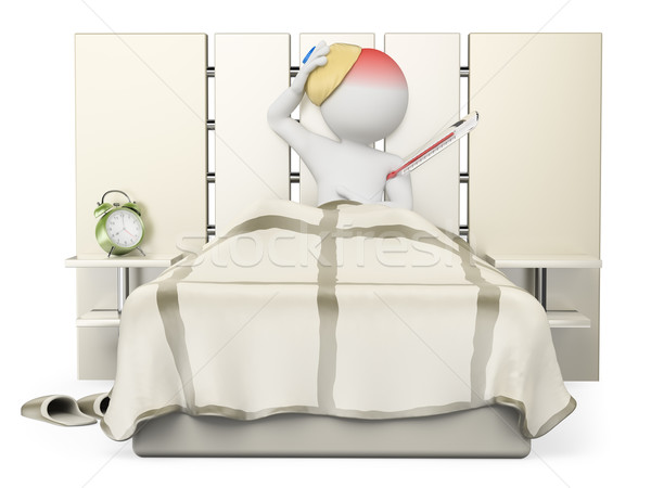 3D weiße Menschen Mann Bett Grippe Fieber Stock foto © texelart