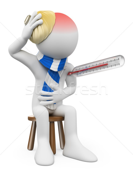 3D weiße Menschen menschlichen Grippe Mann Thermometer Stock foto © texelart