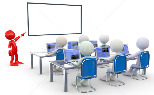 Enseignants plusieurs élèves ordinateurs portables rendu élevé Photo stock © texelart