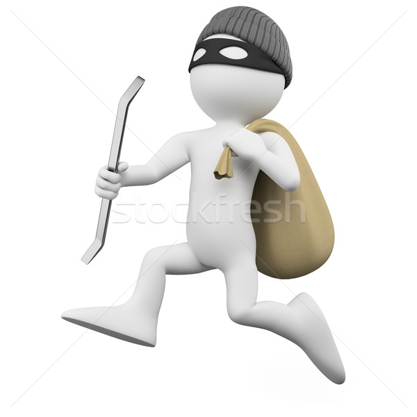 Thief running with a crowbar and a sack Stock photo © texelart