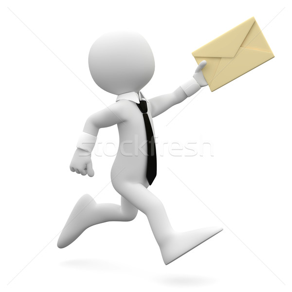 Man running in a suit and tie, with a letter in his hand Stock photo © texelart