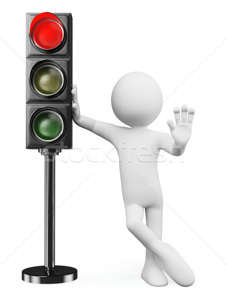 3D white people. Red traffic light Stock photo © texelart